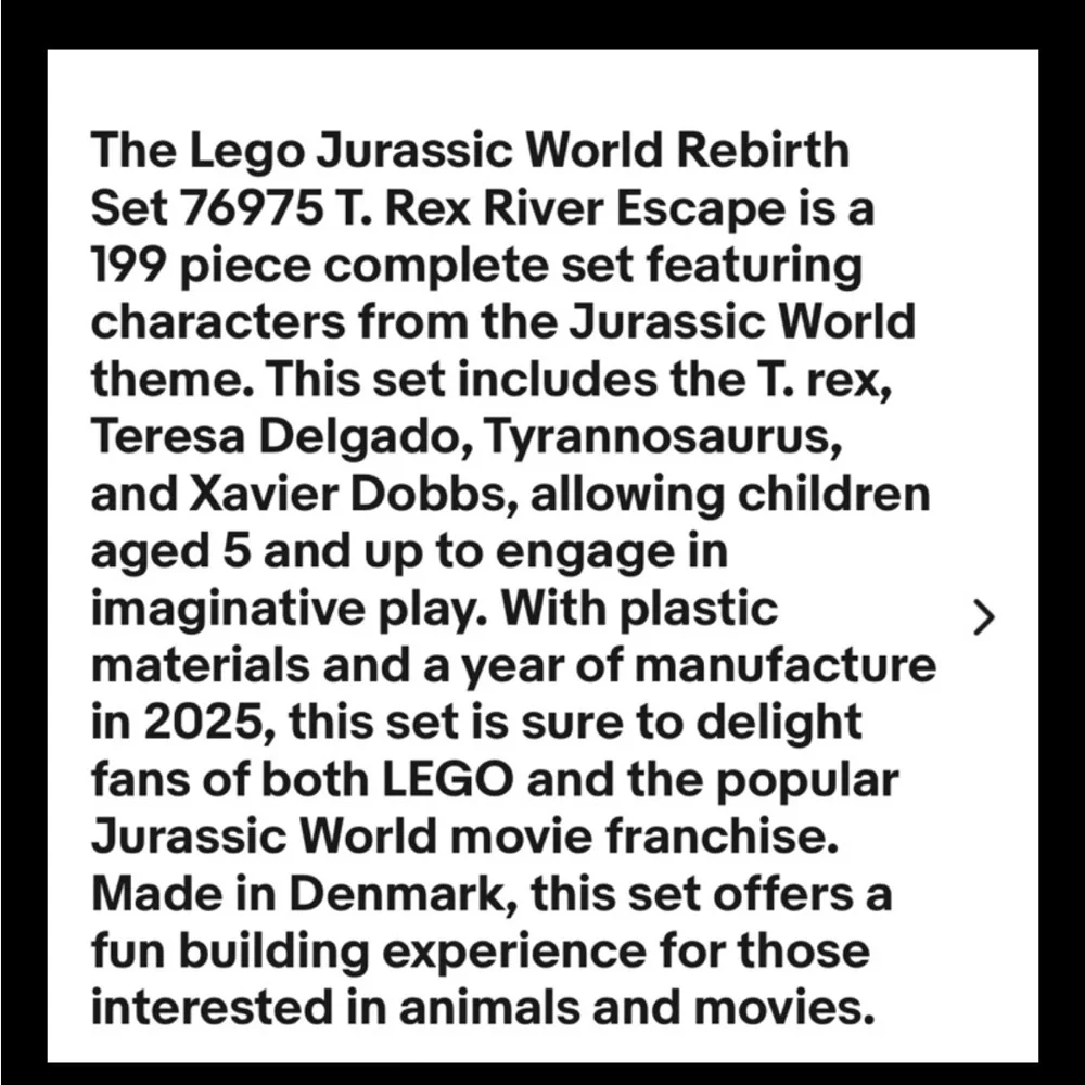 LEGO Jurassic World Rebirth Set 76975 T. rex Dinosaur Toy Set - NIP Sealed